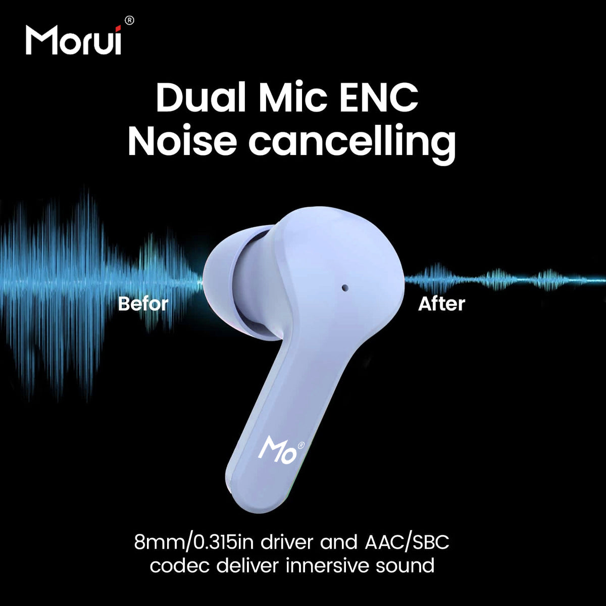 Morui MB-1 Crystal Case Earbuds Wireless Earbuds - Gaming earbuds With ...