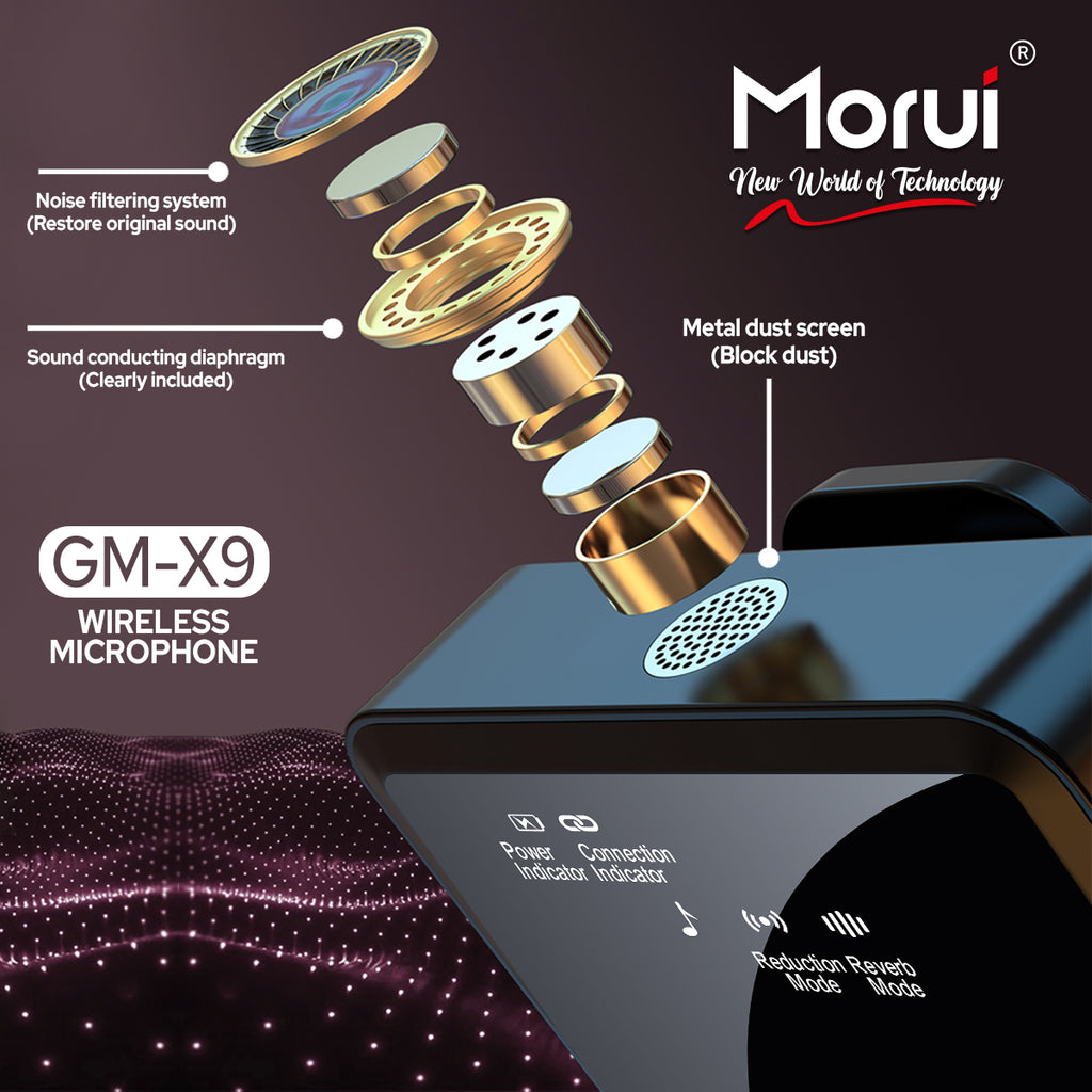 Morui GM-X9 Wireless Microphone 2-in-1 | 1 Year Warranty | Active Noise Cancellation Mic for YouTube Vlogging, Live Streaming, Smartphones & Audio Devices | Premium Studio Sound, Eco-Friendly