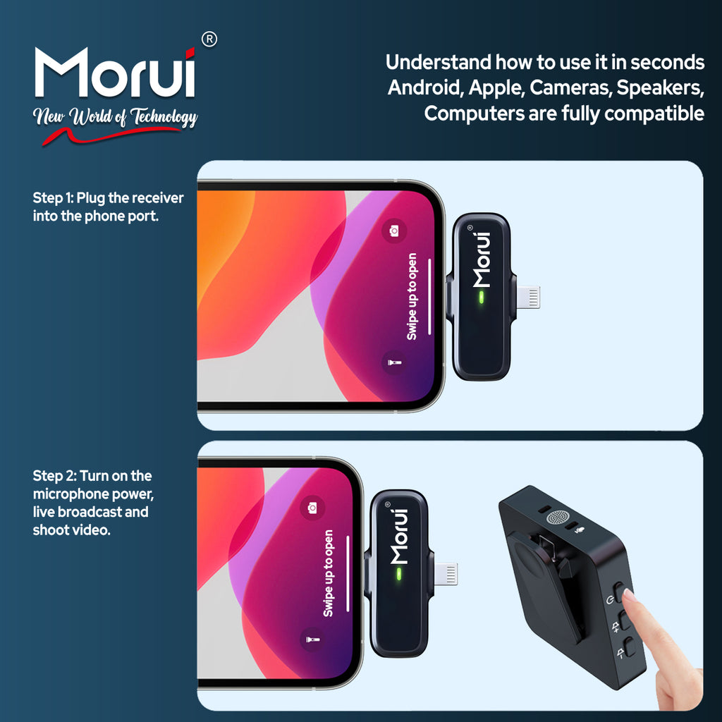 Morui GM-X9 Wireless Microphone 2-in-1 | 1 Year Warranty | Active Noise Cancellation Mic for YouTube Vlogging, Live Streaming, Smartphones & Audio Devices | Premium Studio Sound, Eco-Friendly