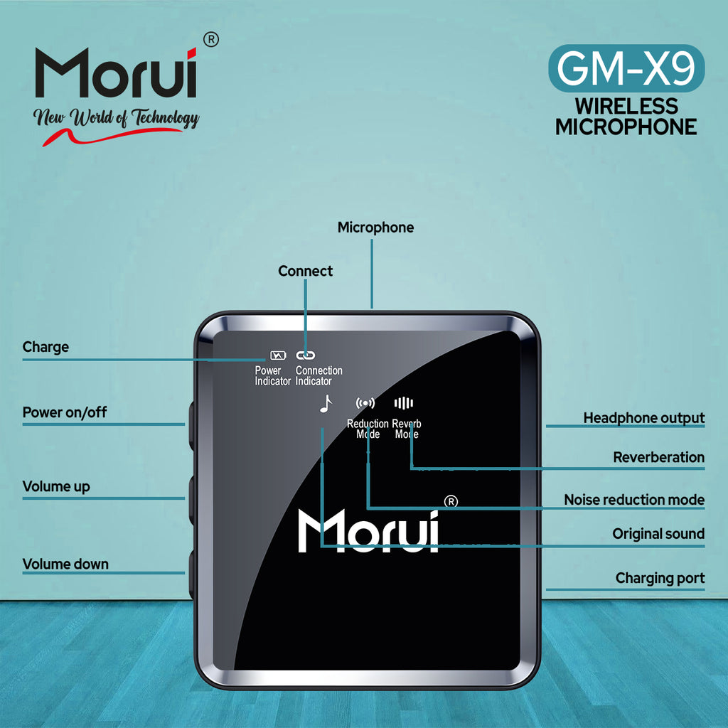 Morui GM-X9 Wireless Microphone 2-in-1 | 1 Year Warranty | Active Noise Cancellation Mic for YouTube Vlogging, Live Streaming, Smartphones & Audio Devices | Premium Studio Sound, Eco-Friendly