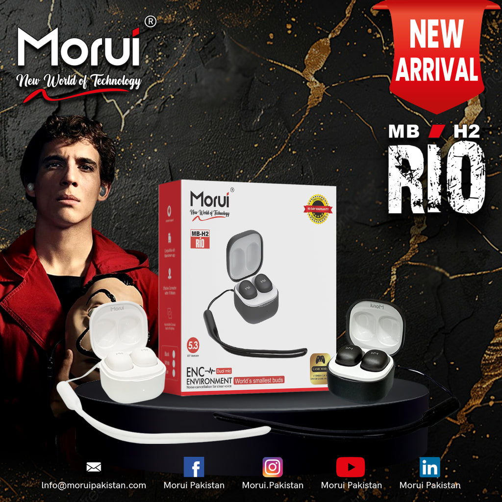 RIO-H2 | Morui Wireless Earbuds – Ultra Compact, Studio-Grade Sound, Premium Design, Long Battery Life - 1 Year Warranty