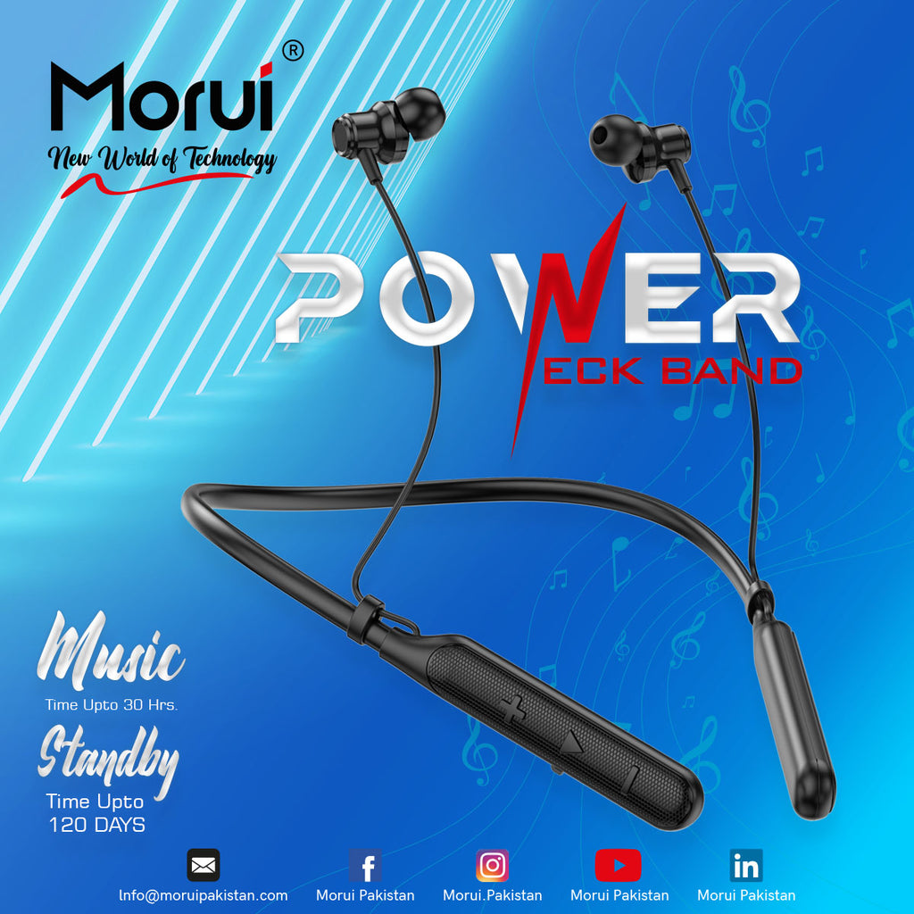 Morui ME06 Power Neckband | Wireless Stereo Bluetooth 5.3 Headphones | Voice Changer Earbuds | Gaming Headset | AirPods Alternative | Hands-Free for Calls & Music