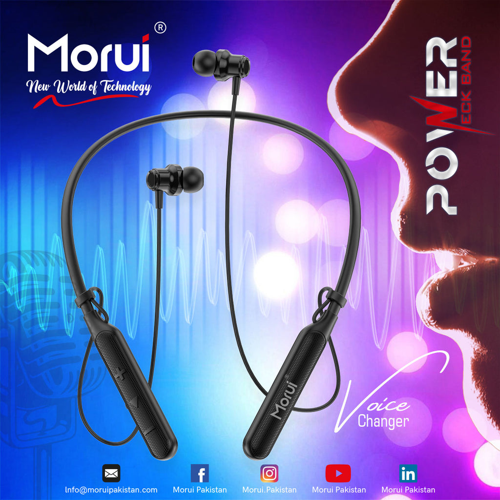 Morui ME06 Power Neckband | Wireless Stereo Bluetooth 5.3 Headphones | Voice Changer Earbuds | Gaming Headset | AirPods Alternative | Hands-Free for Calls & Music