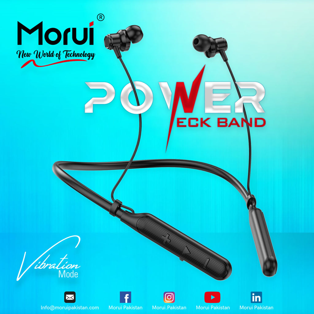 Morui ME06 Power Neckband | Wireless Stereo Bluetooth 5.3 Headphones | Voice Changer Earbuds | Gaming Headset | AirPods Alternative | Hands-Free for Calls & Music