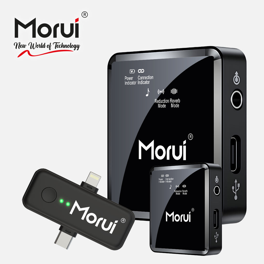 Morui GM-X10 Wireless Microphone 4-in-1 | 1 Year Warranty | Active Noise Cancellation Mic for YouTube Vlogging, Live Streaming, DSLR, Smartphones & Audio Devices | Premium Studio Sound, Eco-Friendly & AUX Support