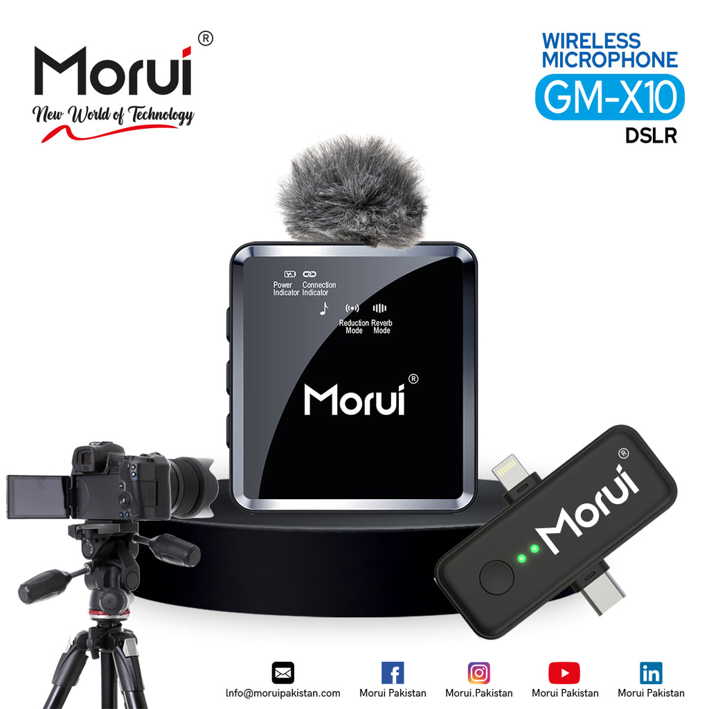 Morui GM-X10 Wireless Microphone 3-in-1 | 1 Year Warranty | Active Noise Cancellation Mic for YouTube Vlogging, Live Streaming, DSLR, Smartphones & Audio Devices | Premium Studio Sound, Eco-Friendly & AUX Support