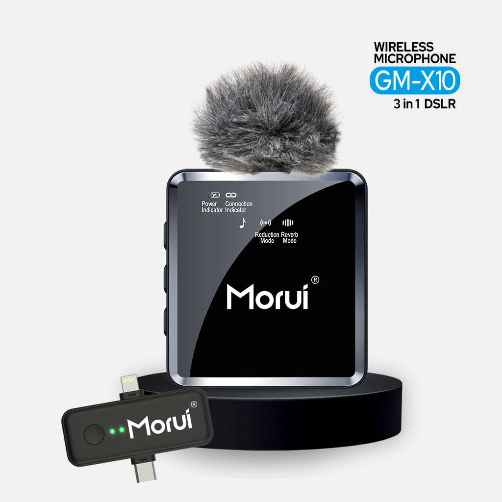 Morui GM-X10 Wireless Microphone 3-in-1 | 1 Year Warranty | Active Noise Cancellation Mic for YouTube Vlogging, Live Streaming, DSLR, Smartphones & Audio Devices | Premium Studio Sound, Eco-Friendly & AUX Support