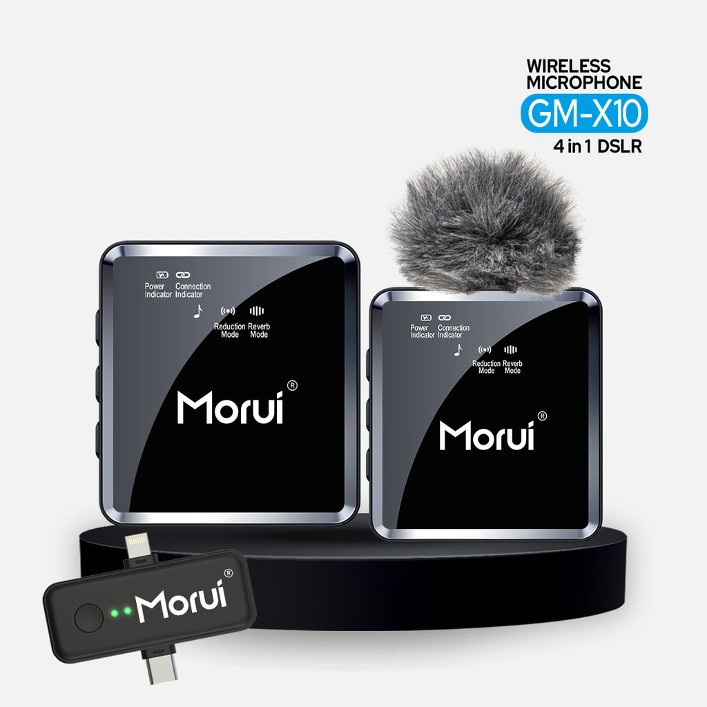 Morui GM-X10 Wireless Microphone 4-in-1 | 1 Year Warranty | Active Noise Cancellation Mic for YouTube Vlogging, Live Streaming, DSLR, Smartphones & Audio Devices | Premium Studio Sound, Eco-Friendly & AUX Support