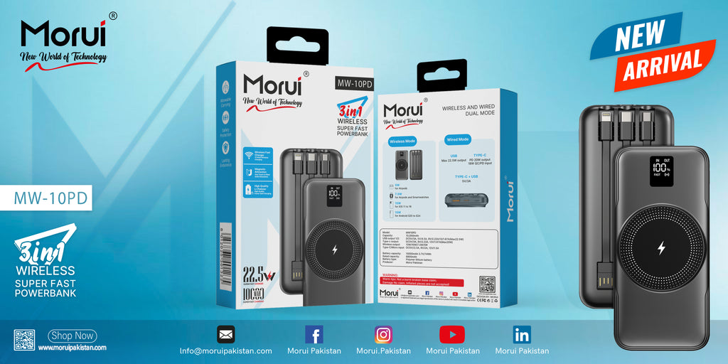 Super Fast Wireless Power Bank 10000mAh 22.5W LED Display High Quality Li-Polimer - MORUI MW-10PD