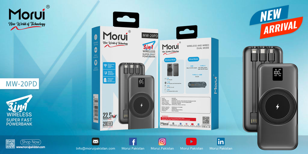 Super Fast Wireless Power Bank 20000mAh 22.5W LED Display High Quality Li-Polimer - MORUI MW-20PD