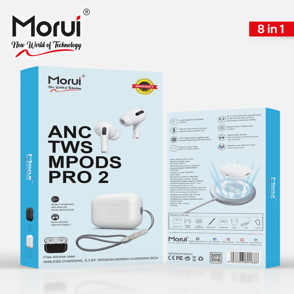 Morui - MPODS PRO 2 Wireless Earbuds With ANC & Buzzer 5.3 BT Version 550 mAh Charging Box